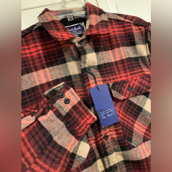 NWT Jack South NY Red Plaid Flannel Shirt Jacket Shacket Sherpa Lining Size L - Picture 2 of 9